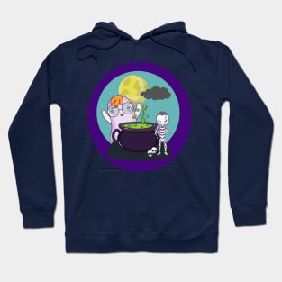 Cute Ghost And Skeleton At The Cauldron Hoodie